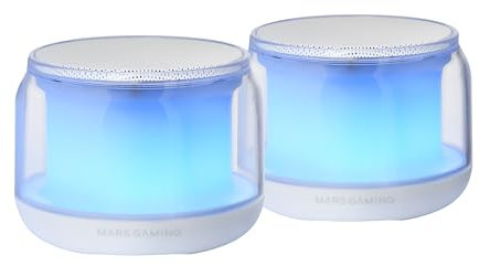 MARSGAMING MS-AURA, Altoparlanti Bluetooth 5.3, Chipset DSP 15W, Illuminazione RGB con Design ClearView 360º, Altoparlanti Compatti con Scatola di Controllo del Volume e RGB, Ingresso AUX-IN, Bianco