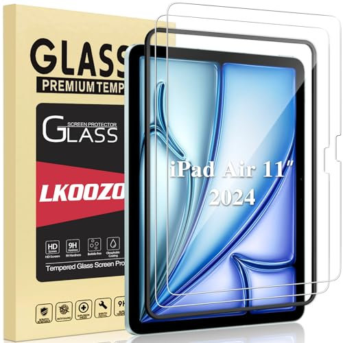 LKOOZO 2 Stück Panzer Schutz Glas für iPad Air 11 Zoll M3/M2 (2025/2024), mit Rahmen-Installationshilfe, Schutzfolie für iPad Air 7/6.Generation, Anti-Bläschen, 9H Härte, Kratzfest