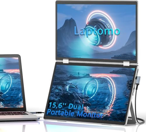Laptomo 15.6 Inch Dual Portable Monitor, 1080P Laptop Screen Extender, Foldable Triple Monitor with Stand & VESA, Mobile Screen for Laptop, PC, Xbox, PS5