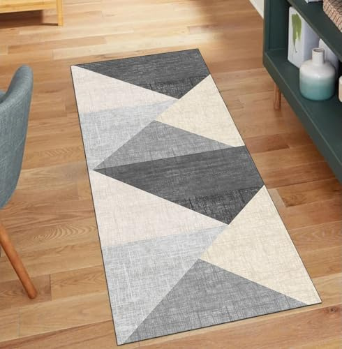Tappeto antiscivolo grigio antiscivolo 120 x 140 cm, patchwork, decorazione per la casa, antiscivolo, lavabile, per corridoio
