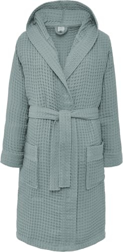 HOME ZEN HOUSEHOLD LINEN Peignoir en coton nid d'abeille avec capuche, léger et super absorbant, disponible en 8 couleurs, tailles S-XXXL, Bleu clair., M