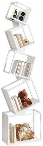 YMYNY Libreria a Cubi, Scaffale in Metallo con 5 Livelli, Alto 180 cm, Libri moderni verticali, Scaffale Portaoggetti Aperto, Geometrico, per Soggiorno, Camera da Letto, Studio, Bianco HBC007W