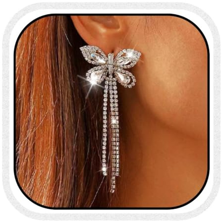 Unicra Orecchini da sposa a forma di farfalla in argento strass orecchini da sposa gioielli pendenti per donne e spose, misura unica, Strass, Nessuna pietra preziosa