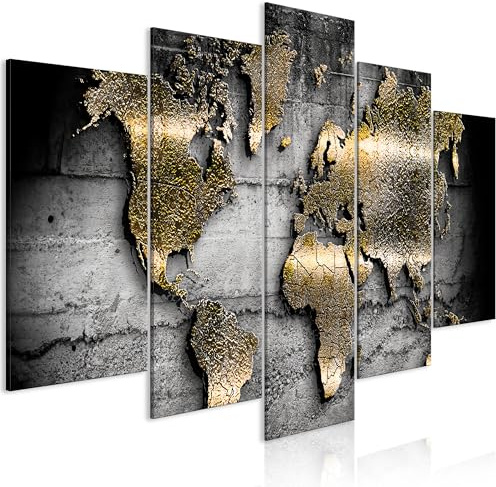 murando Quadro Acustico Terra Mappamondo 225x112 cm 5 Pezzi Stampa su Tela Schiuma Acustica Quadri Fonoassorbenti Decorativi Moderni Insonorizzati Camera da Letto Acustiche k-A-0498-b-b