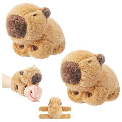 Pmueuff Capibara Pulseras Slap a Presión y Enrollables, 2 Piezas Pulsera de Bofetadas de Animales de Peluche de Capibara Pulsera Capybara Slap Snap Capybara Peluche Regalo para Niñas y Niños
