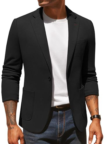 Pj Paul Jones - Blazer da uomo, con 1 bottone, giacca da abito casual, Nero , M