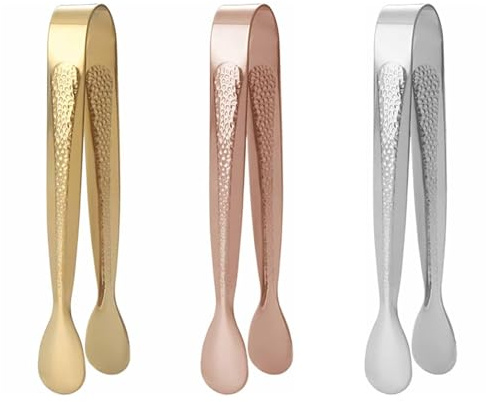 3 pcs Stainless Steel Sugar Tongs- Versatile Mini Tong for Ice, Sugar Cube Tongs, and Food Handling - Kitchen Essential Small Tongs for Food