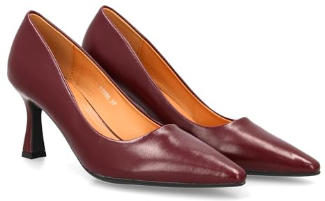 shoes&blues.es 95489 Zapato de Salon Clasico con Punta Fina y Tacon Comodo. Estampado Liso. Ideal para Mujer en Temporada de Otono Invierno. Burdeos Talla 39