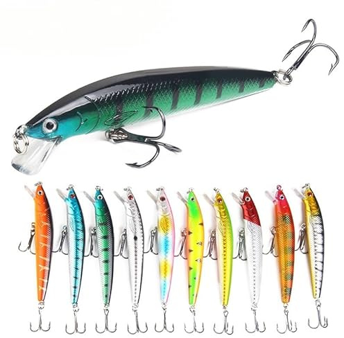 GIEEU Artificial Fishing Lures 10 PCS, Floating Rattling Bead Realistic Hard Plastic Bait with Lifelike 3D Eyes, Artificial Bait for Saltwater Freshwater Fishing