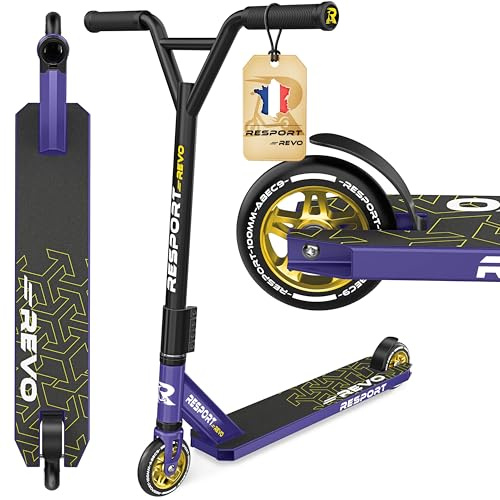 RE:SPORT Trottinette Stunt Revo pour enfants et adultes, avec support, 100 mm, roues en polyuréthane et barre en Y, roulement à billes ABEC 9, trottinette cascade, trottinette freestyle