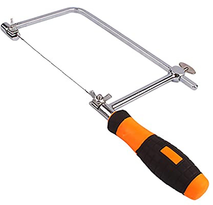 TICFOX Scie à chantourner avec 5 lames de scie, scie à chantourner multifonction avec 5 lames poignée antidérapante, petite scie à main pour charpentier (L)
