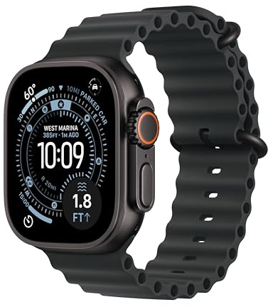 Apple Watch Ultra 3 [GPS + Cellular 49 mm] boîtier Titane Noir et Bracelet Ocean Noir (One Size) (Reconditionné)