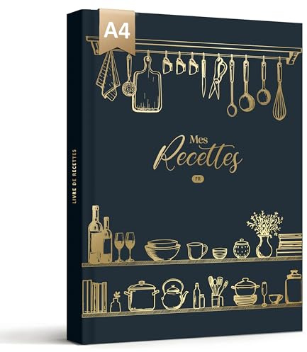 BIROYAL Carnet de Recettes à Remplir A4, 114 Recettes, Bleu noir