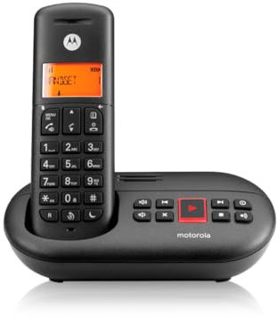Motorola Voice - E211 Telefono cordless digitale con segreteria telefonica, registrazione fino a 12 minuti, intercettazione chiamate, tasto Non disturbare, Nero