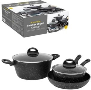 Blackmoor Pan Sets / 2, 3 and 4 Piece Sets / 2 Colours/Non-Stick/Cool-Touch Handles/Scratch Resistant/Suitable for Induction, Electric and Gas Hobs (Black, 3 Piece Mixed)