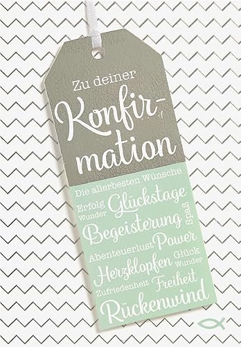 Perleberg Karte zur Konfirmation - Lifestyle Collection - Glückwunschkarte Konfirmation mit beschriftetem Anhänger - Konfirmationskarte mit farblich passendem Umschlag in 11,6 x 16,6 cm