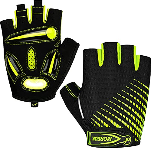 MOREOK Cycling Gloves Bike Gloves for Men/Women-[Breathable Anti-Slip 5MM Gel Pad] Biking Gloves Half Finger Road Bike MTB Bicycle Gloves-121-Green-S