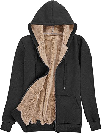 Voqeen Felpe Donna con Cappuccio Caldo Felpa in Peluche Cerniera Coulisse con Tasca Cappuccio Cordoncino Manica Lunga Sweatshirt Hoodies Cappotto Giacca Autunno Inverno