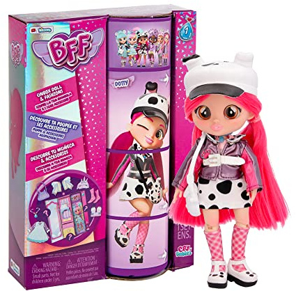 BFF BY BEBÉS LLORONES Bebés Llorones Dotty | Muñeca fashion Coleccionable con Pelo largo, Ropa de tela y 9 Accesorios - Juguete regalo para niñas y niños +5 Años