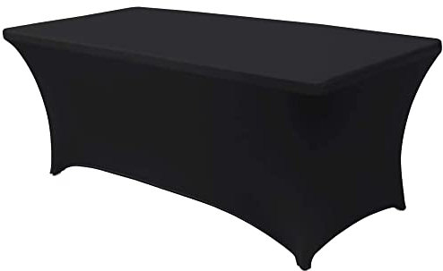 Time to Sparkle 8ft Stretch Spandex Table Cover for Standard Folding Tables - Universal Rectangular Fitted Tablecloth Protector for Wedding, Banquet and Party (Black)