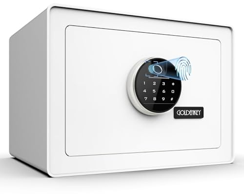 Goldenkey Luxury Jewelry Safe with Fingerprint&Keypad Lock, Document Safe Box with Soft Velvet Lining, Removable Shelf, High Security for Home Office, Hotel, 1.2 Cu.Ft./ White