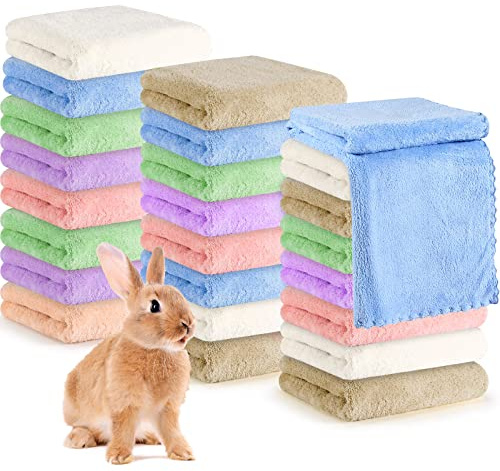 Newwiee 24 Pcs Guinea Pig Fleece Bedding Blankets Bulk Washable Small Animal Fleece Cage Liners Pet Wash Cloth Sleeping Mat Cover for Hamster Chinchilla Rabbit Hedgehog(13.8 x 29.5 Inch,Multicolor)
