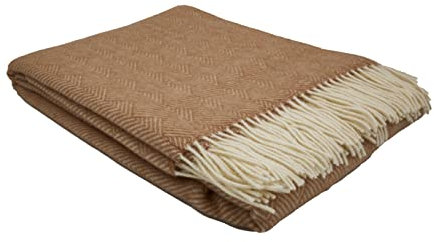 GLAESER Wohndecke Fair Deluxe Wolle pur | Wolldecke aus 80% Merino Wolle & 20% Nylon | Couchdecke/Sofadecke/Kuscheldecke | (Sand/Weiß)