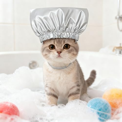 Bonnets de Douche pour Chat et Chien Imperméable Bonnet de Bain pour Animaux de Compagnie Elastique Couvre-oreilles Chapeau de Douche Réutilisable Accessoire de Bain pour Chat et Chien-M