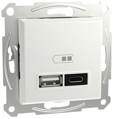 Schneider Electric Asfora USB-Ladestation Typ A+C, USB-Steckdose, Steckklemmen, Unterputz, 45W, Artikelnummer EPH2770421D