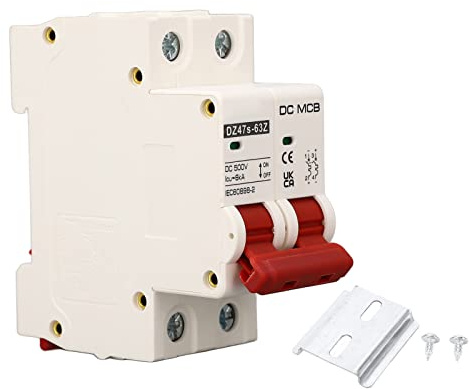 DZ47S-63Z-2P, 500V 50A, DC Trennschalter Solar mit DIN-Schiene, DC-Leitungsschutzschalter Kurzschlussschutz Lichtbogenlöschung Miniatur-Leitungsschutzschalter DC 500V 2P 50A