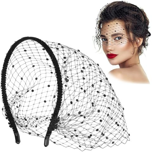 Fascinator Schwarz Mesh Schleier Stirnband Vintage Schleier Fascinator Mesh Spitze Stirnband der 1920er Jahre Damen Kopfschmuck Hochzeit Teeparty Abschied Damen Schleier Braut Kopfschmuck