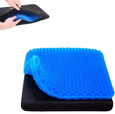 GJIE Gel Seat Cushion Double thickness Honeycomb design, Orthopaedic Cushion for Sciatica Tailbone Coccyx pain relief and Support, For Office Chair Wheelchair Car seat eggchair (42x37 cm)