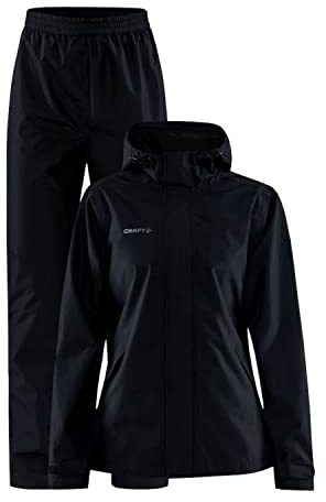Craft CORE EXPLORE RAIN SET | Regenhose Damen und Regenjacke XXL | Black | mit Netzfutter, zwei Seitentaschen, verstellbarem Kordelzug an Saum und Kapuze | Wasserdichte Hose Damen und Jacke
