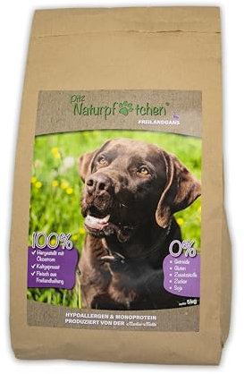 Naturpfötchen Freilandgans - 100% kaltgepresst- hergestellt von der Markus Mühle - umweltbewusst - Premium Hundetrockenfutter (5kg)