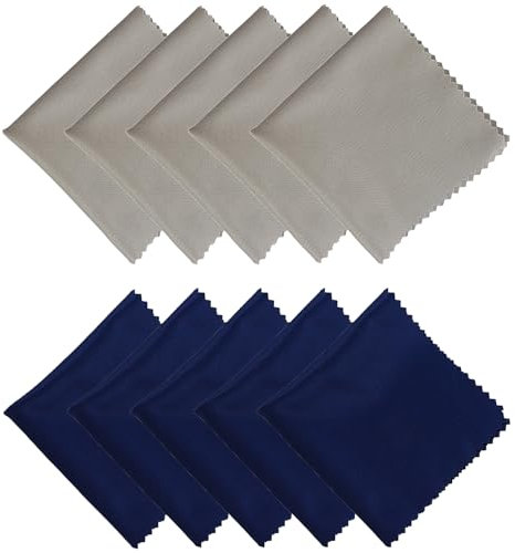 YPYMOD 10 Piezas Gamuza Limpia Gafas, Paños de Limpieza de Microfibra para Lentes, Gafas, Pantallas, Tabletas, Anteojos(5 Azul Oscuro, 5 Gris Claro)