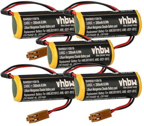 vhbw 5x batteria compatibile con GE Fanuc 16/18-C, 16/18-B, 15i-B, 0i-B, 15i-A, 15-B, 0i-Mate-B, 0i-D controlli industriali (2000mAh, 3V, Li-MnO2)