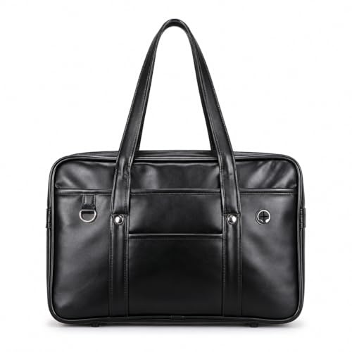 Garneck Borsa da scuola giapponese in pelle – Grande JK Uniforme Borsa a tracolla per studenti e pendolari – Elegante borsa per la scuola e la vita quotidiana – Design unisex, Nero