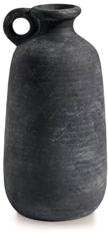 Sunddo Rustic Farmhouse Vase with Handle, 10 inch Black Ceramic Flower Vase, Terracotta Clay Stone Pottery, Black Kitchen Decor, Entryway Shelf Living Room Table Decor