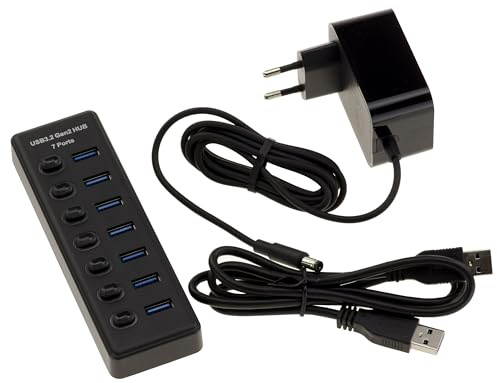 KALEA-INFORMATIQUE Concentrador USB 3.2 Gen 2 10G con 7 Puertos conmutados de Tipo A - Fuente de alimentación Externa de 12 V 2 A incluida