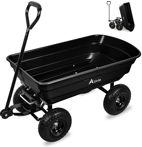 Alivio Heavy Duty Wheelbarrow Cart 75L, Garden Tipping Trolley with 10 Inch Pneumatic Wheels, 250kg Capacity, Swivel Handle, Outdoor Utility Cart for Garden, Patio, Tools, Waste & Landscaping