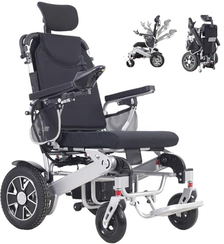 Juodkeo Sedia a rotelle elettrica reclinabile pieghevole con motore 500W, per adulti con telecomando, sedia a rotelle motorizzata con cuscino testa, con batterie al litio 20AH