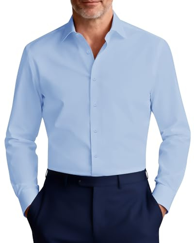 J.VER Mens Long Sleeve Shirts Dress Non Iron Work Business Casual Wedding Office Button Down Shirts for Men Light Blue 3XL