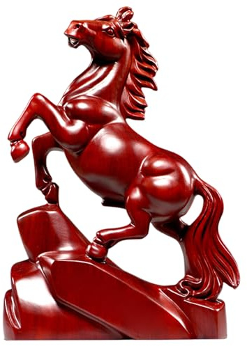 Figura de caballo de madera, estatua de caballo rojo del Año Nuevo chino 2026 para decoración Feng Shui, escultura de animal del zodíaco que atrae riqueza y buena suerte para la oficina y el hogar