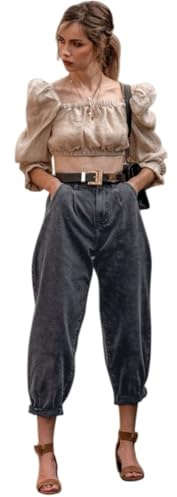 OATTIS Pantaloni A Carota da Donna in Jeans Grigio Fumo Slim A Vita Alta da Donna,Colore1,XS