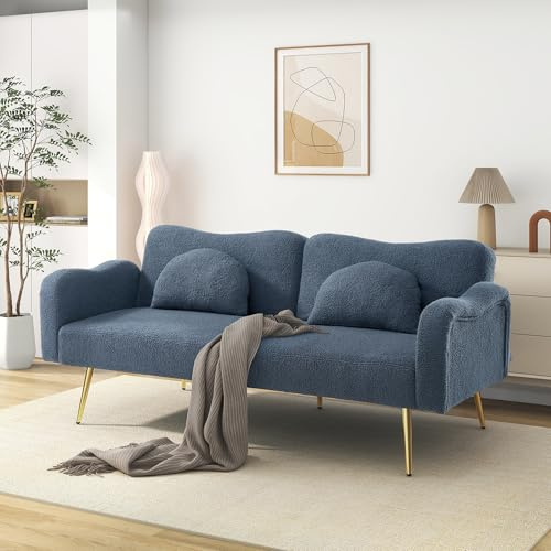 VSOGA [Sovfunktion] Tvåsitsig soffa – modern tvåsitsig soffa med justerbart ryggstöd guldpläterade metallfötter, integrerad sängfunktion. Multifunktionell 2-i-1-möbel.