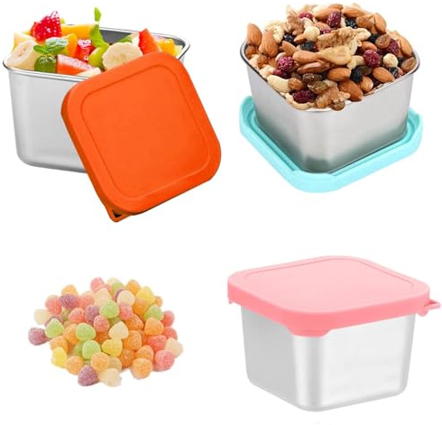 Dwitkul 3 Piezas Tapers para Comida Hermetico 180ml Tapers Acero Inoxidable con Tapa Silicona Recipientes de Aperitivos Cajas Pequeñas para Snacks, Salsas y Meriendas para Trabajo, Escuela, Picnic