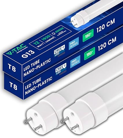 V-TAC 2x Tubi LED 120 CM - attacco G13-18W - [CHIP CREE - ALTE PERFORMANCE] - 1850 Lumen - Tubi LED per Soffitto, Parete, Garage - Tubo LED forma T8 - Sostituzione Neon - Luce Naturale 4000K