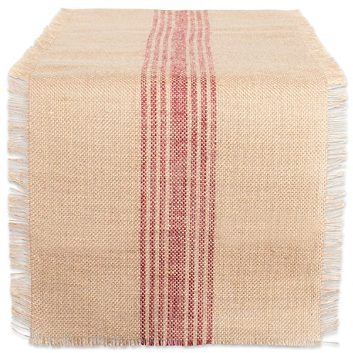 DII Jute Burlap Collection Camino de Mesa de arpillera con Rayas Medias, Color Rojo, 14x72