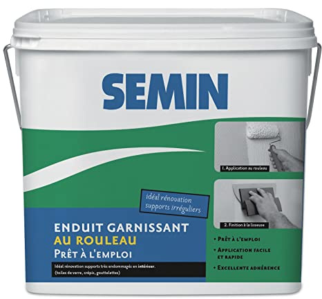 SEMIN Enduit Garnissant au Rouleau 10 kg – Rénovation Murs Très Abîmés – Tous Supports Intérieur – Prêt à l’Emploi – Finition Lisse Blanche – Idéal Crépi & Toile de Verre