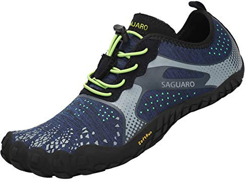 SAGUARO Barfußschuhe Herren Damen Traillaufschuhe Outdoor & Indoor Training Fitnessschuhe Wander Wald Strand Straße Laufschuhe Walkingschuhe Schnell Trocknend Badeschuhe, Navy Blau, 43 EU